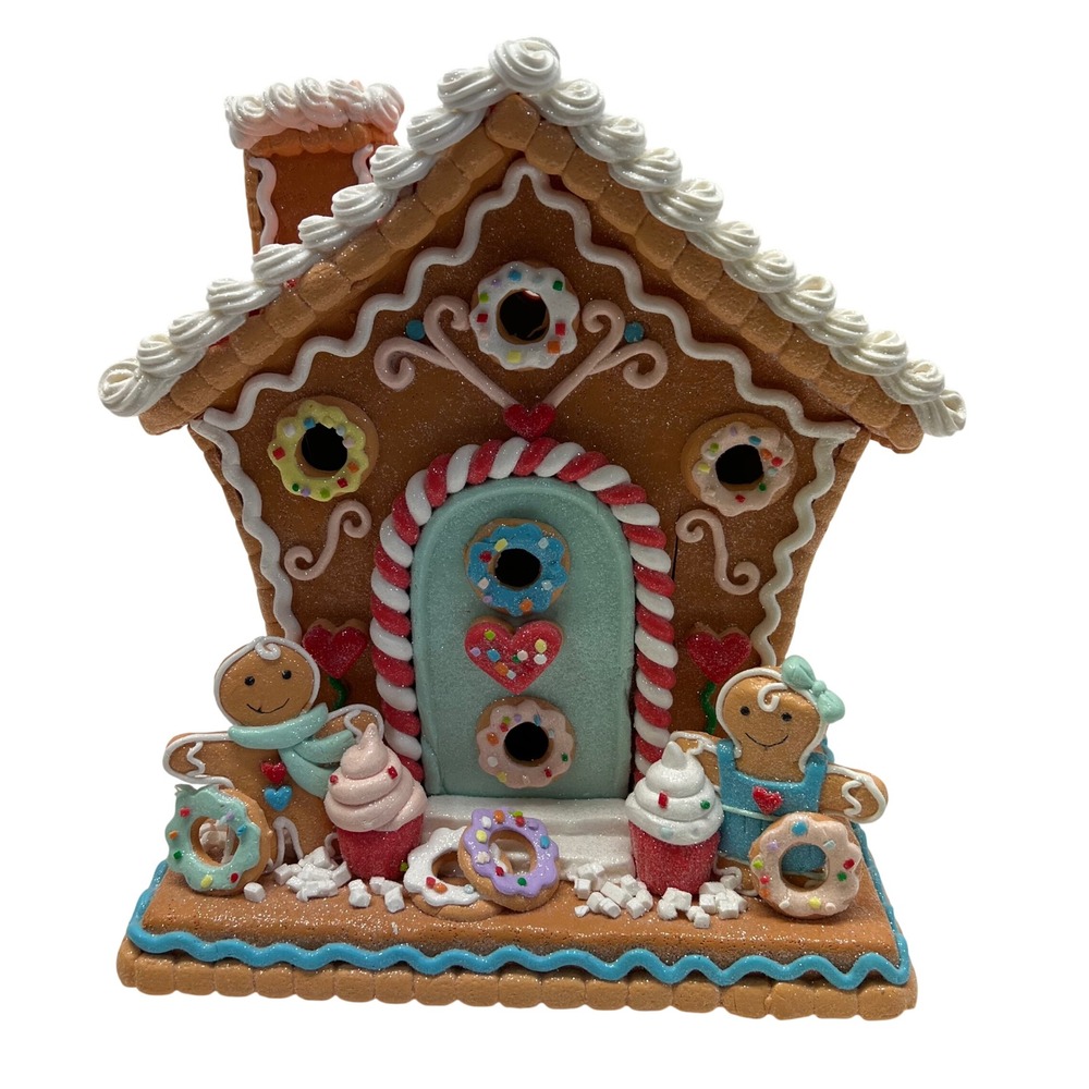Sugarplum Dream LED Gingerbread House Hearts Marshmallow Donut Swirl 11x3x5"READ